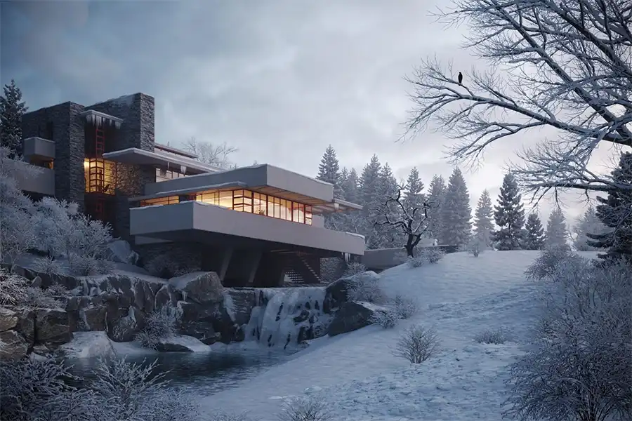 Falling Water 3D View Rendered with Corona © Denys Onyshchenko